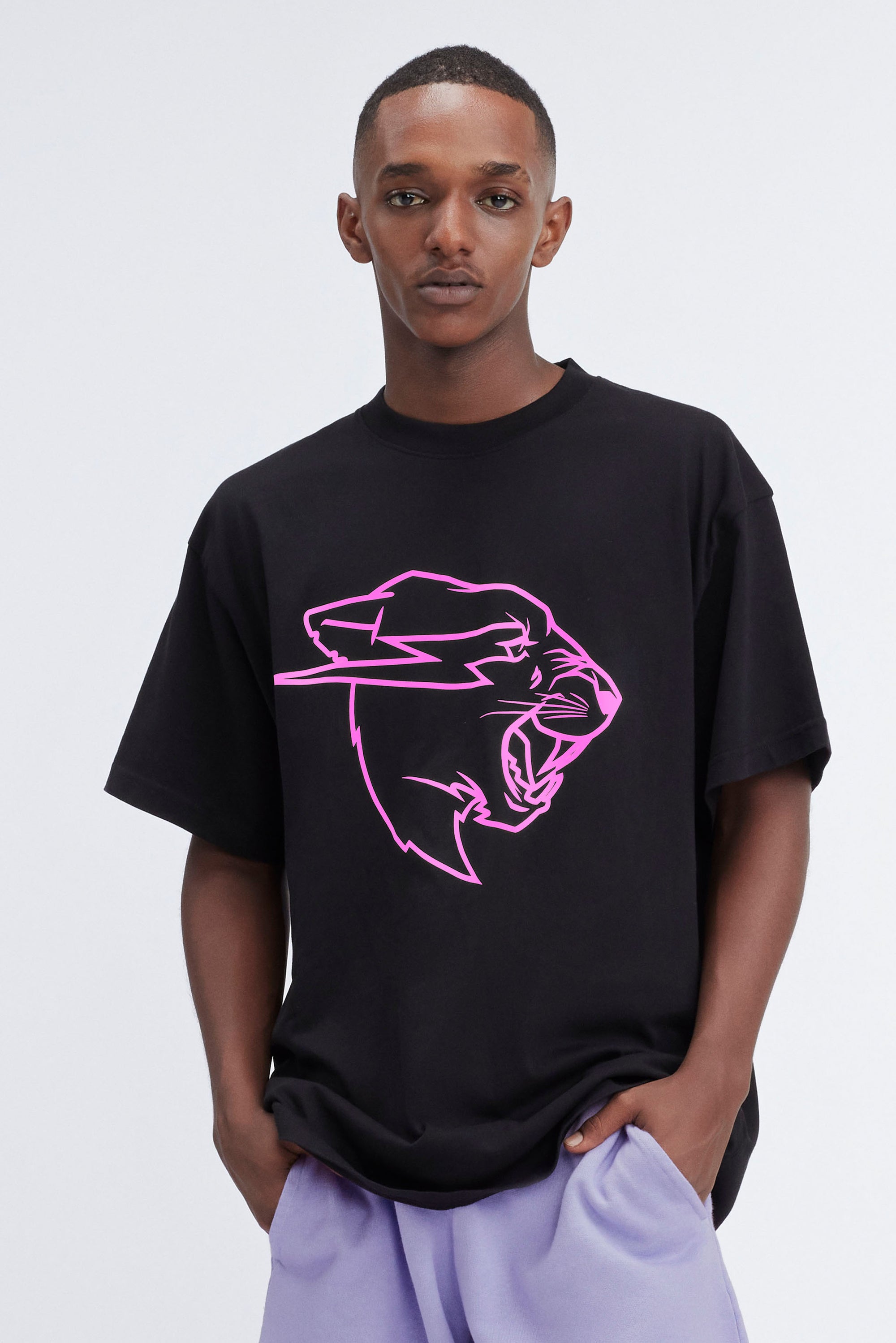 BEAST PANTHER UV REACTIVE S/SLEEVE TEE - BLACK / PINK
