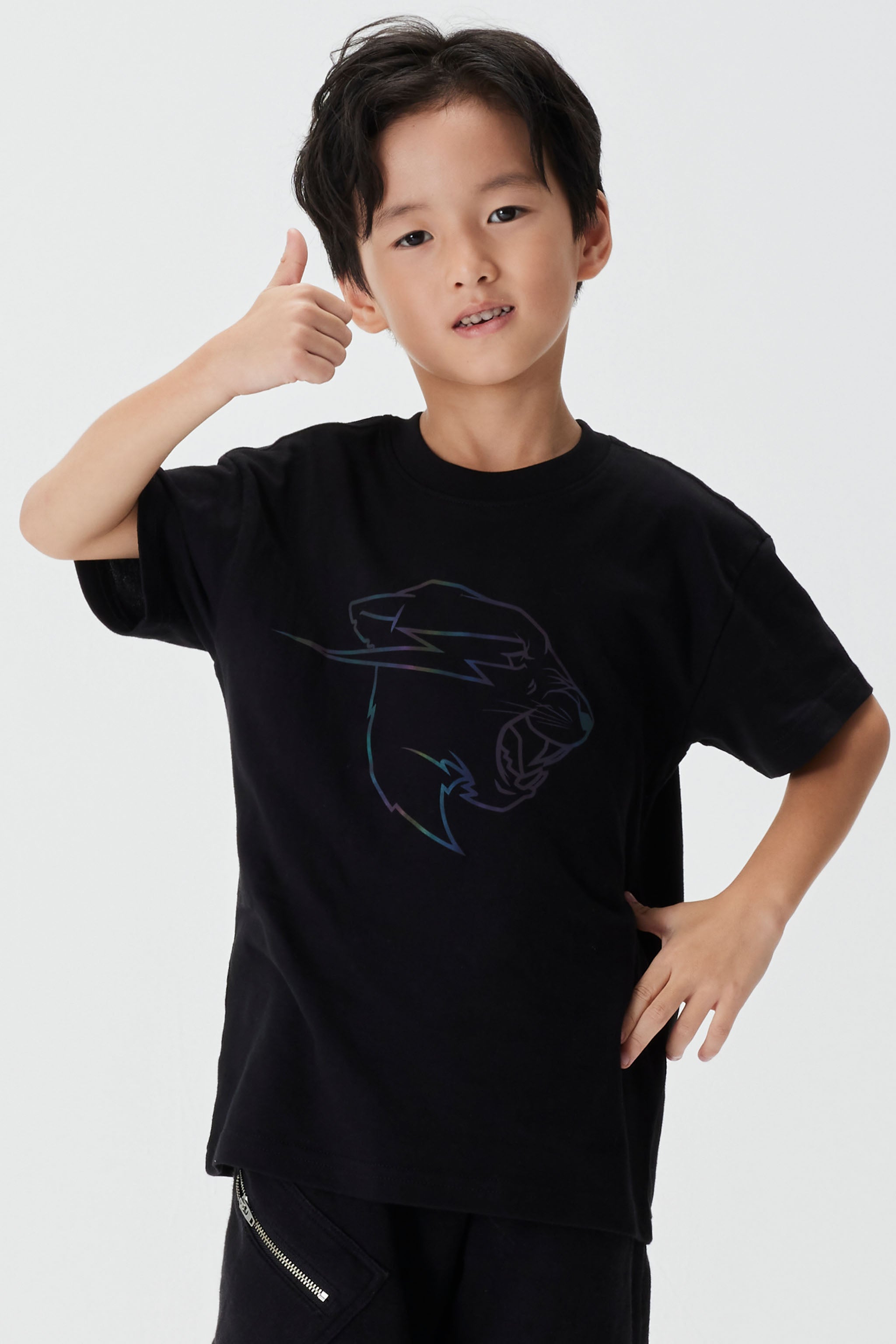 KIDS REFLECTIVE PANTHER S/SLEEVE TEE - BLACK