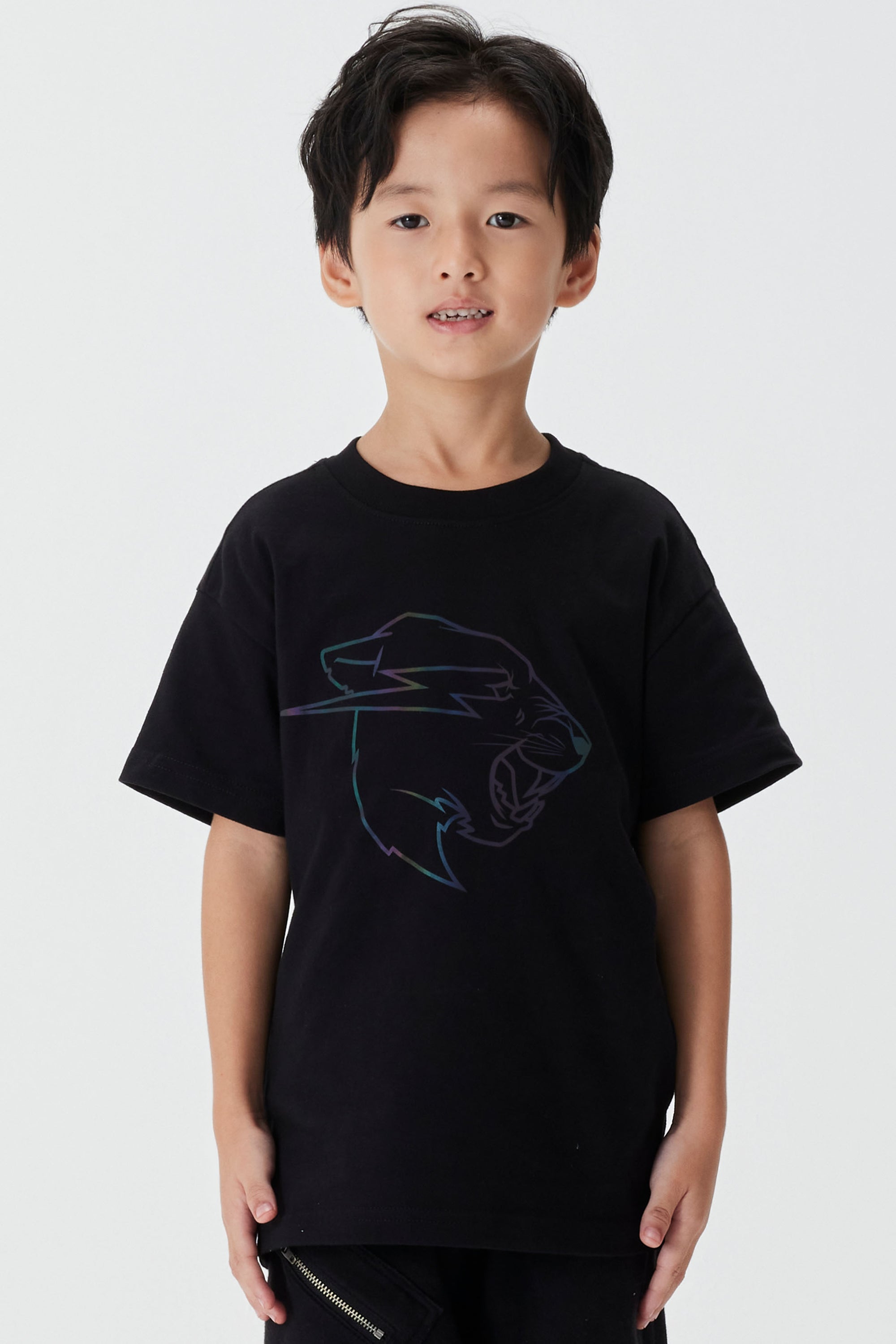 KIDS REFLECTIVE PANTHER S/SLEEVE TEE - BLACK