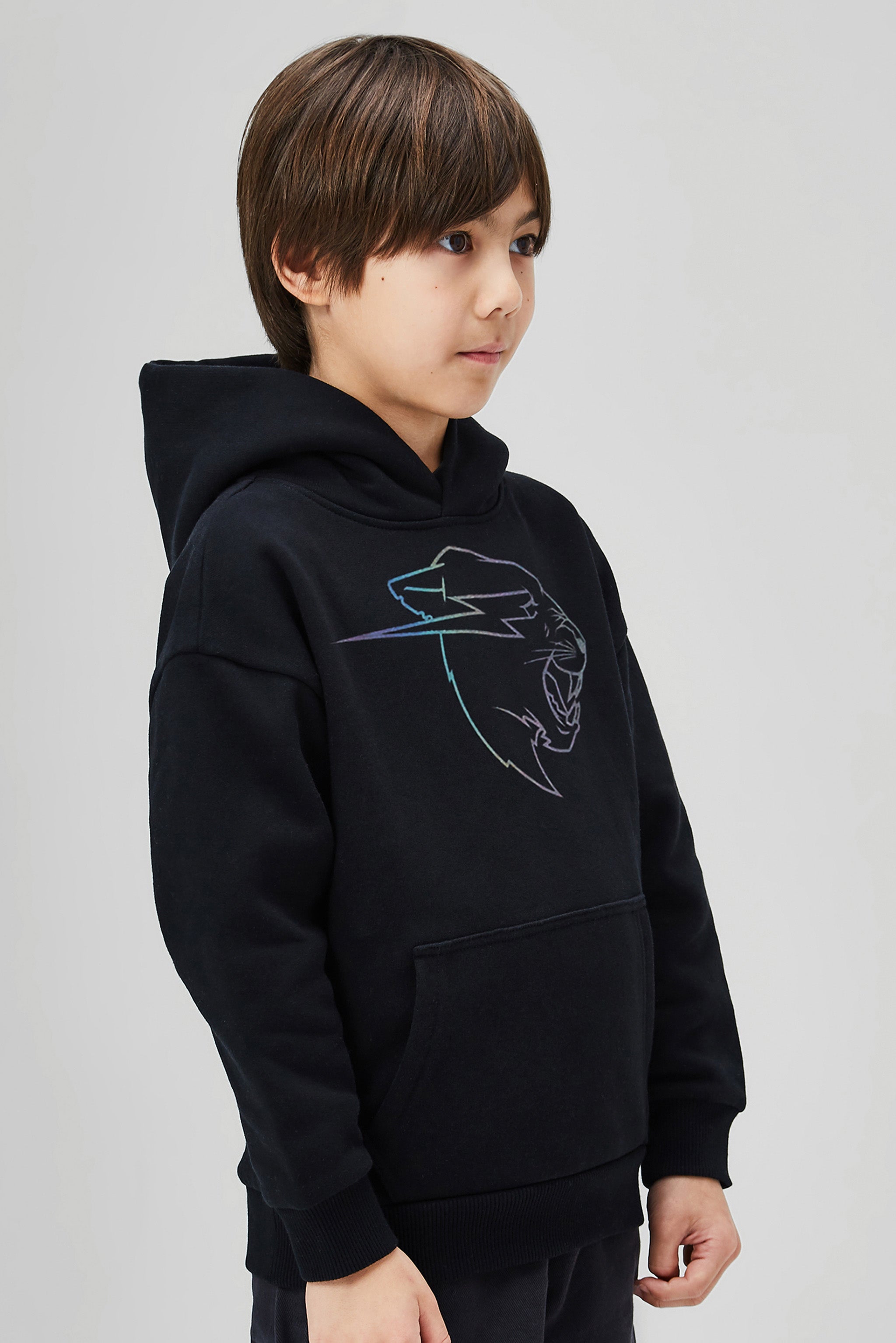 KIDS REFLECTIVE PANTHER HOODIE - BLACK
